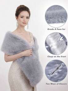 SGIAWETA-1PC Fluffy Faux Fur Warm Shawls And Wraps Evening Dresses, Large Soft Plush Wedding Shawl Party,Mother And Wife-Birthdaygift - trắng - Xem 7