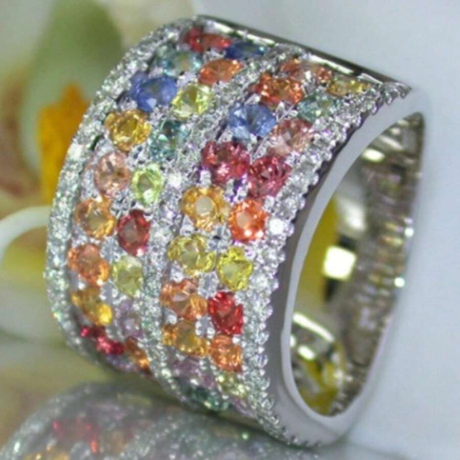 Fashionable Wide Band Ring, Suitable For Women To Wear As Decorative Wedding Band, Features Bohemian Beach Style Accessory. Ideal For Daily Wear, Festivals And Various Occasions, A Great Gift For Ladies. - Silver - View 1