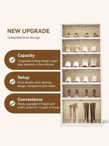 3/6/9-LayerShoe box Foldable storage box Easy to assemble Transparent plastic Stackable shoe storage cabinet with lid Large shoe rack - Blanco - Ver 6