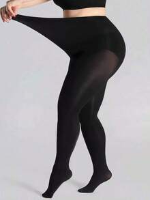 1pc Plus Size Black High Elasticity Pantyhose, Women's High Density Solid Shiny Tights, Scratch-Resistant, Suitable For Daily Wear Christmas Gift - màu đen - Xem 2