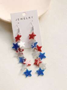 1 Pair Classic American Independence Day Star Acrylic Drop Earrings, Gift For Women - 彩色 - 查看 4