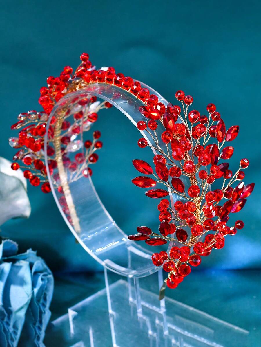 1pc Women's Red Bridal Headpiece, Wedding Accessory Hair Hoop, Suitable For Wedding, Daily Wear, Party, Fashion Summer Headwear,Beach