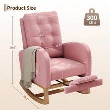 Huisuilinss Nursery Rocking Chair,Comfortable Glider Rocking Chair With Teddy Fleece Upholstery,High Backrest,Wooden Legs,Rocking Accent Armchair With Side Pocket For Living Room Bedroom - Pink With Footrest - View 3