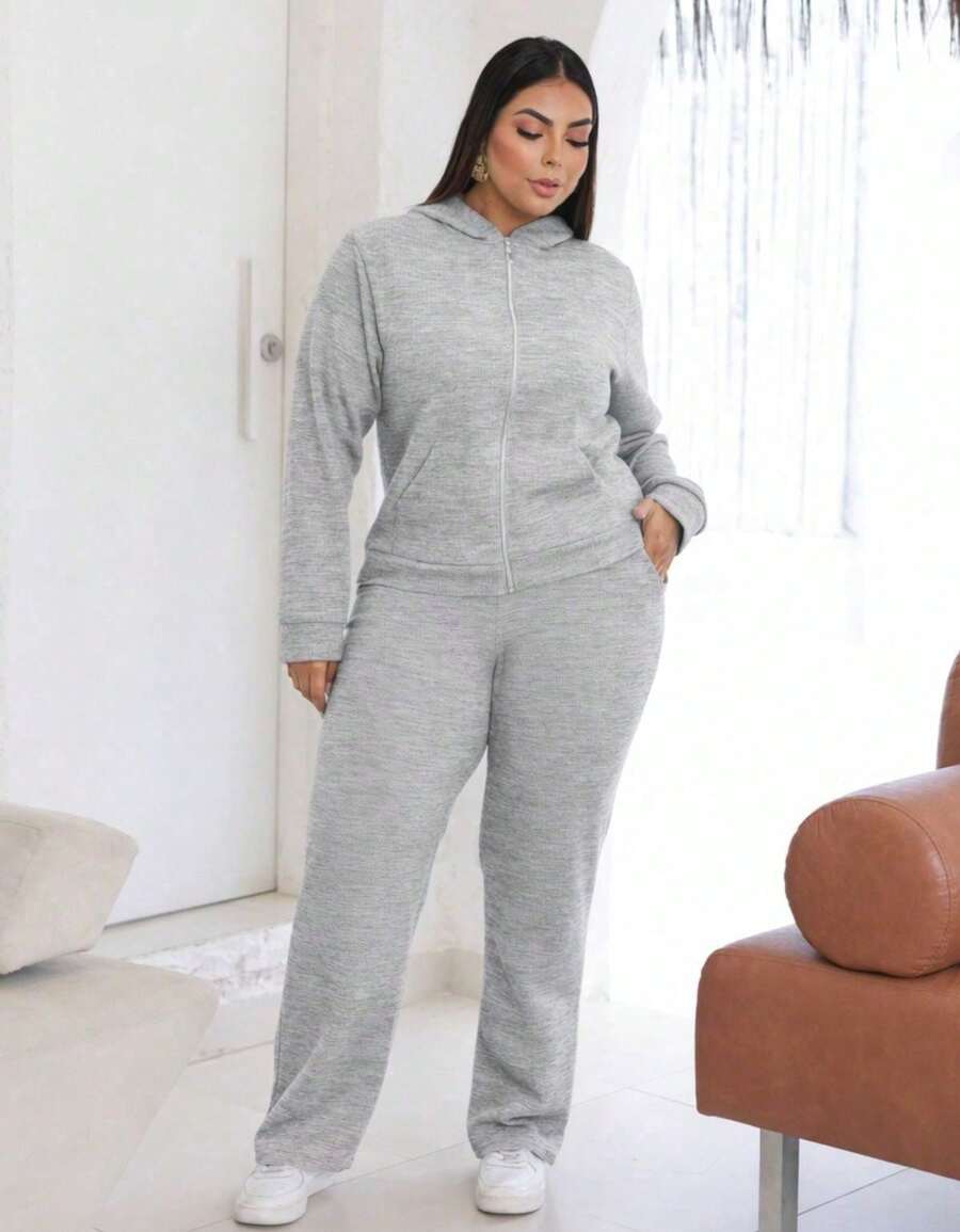 Women's Plus Size Set: Pants And Blouse - 灰色 - 查看 1