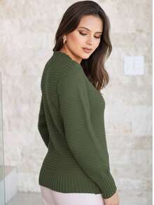 Women's Cold Warm Blouse Knitted Winter Sweater Tricot Details Braids Fashion Blogger - xanh quân đội - Xem 4