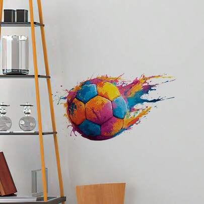 1 miếng dán tường hình quả bóng đá bắn nước nhiều màu sắc, decal trang trí sống động cho tường nhà, trang trí nghệ thuật tường phòng ngủ tự dính DIY.