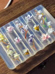 1 khuôn silicon trong suốt khắc 3D hình hoa linh lan, hoa mẫu đơn để trang trí móng tay. - Trong sáng - Xem 10
