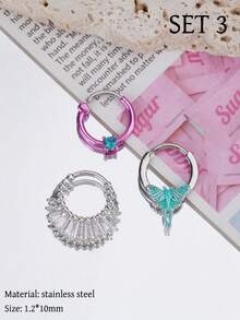 Morlyda Bộ 3 chiếc khuyên mũi dễ thương 16G màu hồng, trang sức septum hình móng ngựa ombre, hình bướm, trái tim, nơ, trăng, rắn, giọt nước, khuyên septum liền mạch, trang sức xỏ khuyên môi, khuyên septum giả ngọc trai, khuyên septum dạng bấm và tạ hình móng ngựa, khuyên septum dạng vòng có khớp nối, khuyên helix, rook, tragus, daith, sụn tai, khuyên mũi septum bằng thép không gỉ, trang sức xỏ khuyên dạng vòng, khuyên mũi dáng dài cho nữ 10mm, thích hợp cho tiệc tùng, hẹn hò, đeo hàng ngày, đi chơi đêm, tụ họp xã hội. - Hồng - Xem 16