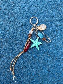 1 chiếc móc khóa túi xách thủ công đính hạt hình sinh vật biển, hình sao biển, vỏ sò, kiểu dáng nghỉ mát biển, móc khóa độc đáo. - Nhiều màu - Xem 11