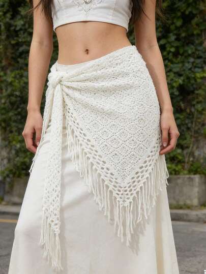 1条休闲镂空三角围巾，百搭披肩，适合春、夏、秋、冬四季，时尚多巴胺色系披肩