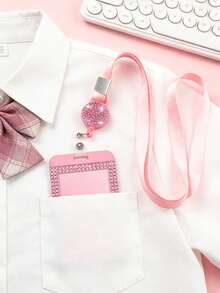 Shiny ID Card Holder With Lanyard, ID Card Storage Box, Anti-Loss Lanyard, Student ID Card Holder, Self-Service Restaurant Card Holder, Slide Cover, Dual Card Slot, Small Card Slot, Bus Card Holder, Non-Induction, Bank Card Holder, Subway Card Storage, Adjustable Portable ID Card Holder Decorative Keychain, Suitable For Office Workers And Students, Perfect Gift, Back To School Gift, Couple Card Holder, Bank Card Holder, Travel Essential - Multicolor - View 8