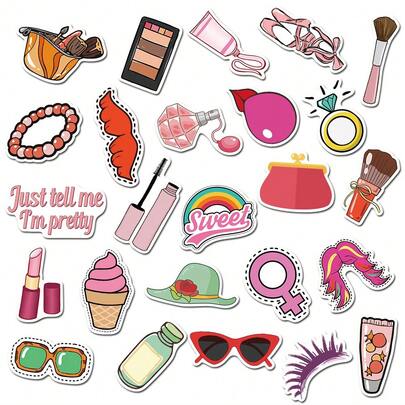 50pcs Ins Style Girls Cosmetics Doodle Stickers, Fresh Small Stickers For Luggage