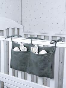 1pc Baby Bedside Hanging Storage Bag, Space-Saving Hanging Design, Soft Muslin Fabric Skin-Friendly, Multi-Compartment Storage For Diapers & Small Items, Practical & Stylish - One Size - View 2