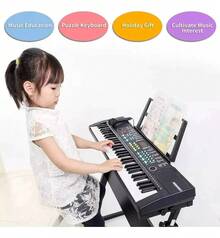 Teclado Musical Para Niños 61 Teclas Kit Principiantes Negro - Negro - Ver 7