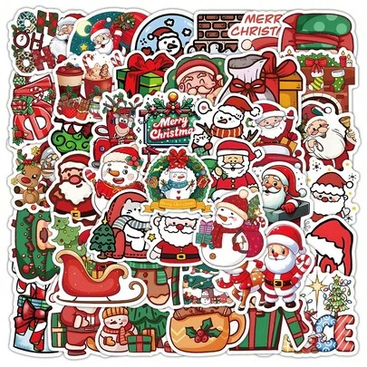 50 miếng dán trang trí Giáng sinh hình ông già Noel dễ thương, dùng để dán lên xe đạp, sổ tay, hộp bút.