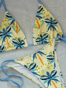 Tropisches Muster Bikini Set für Strandurlaub im Sommer - Gelb - Übersicht 7