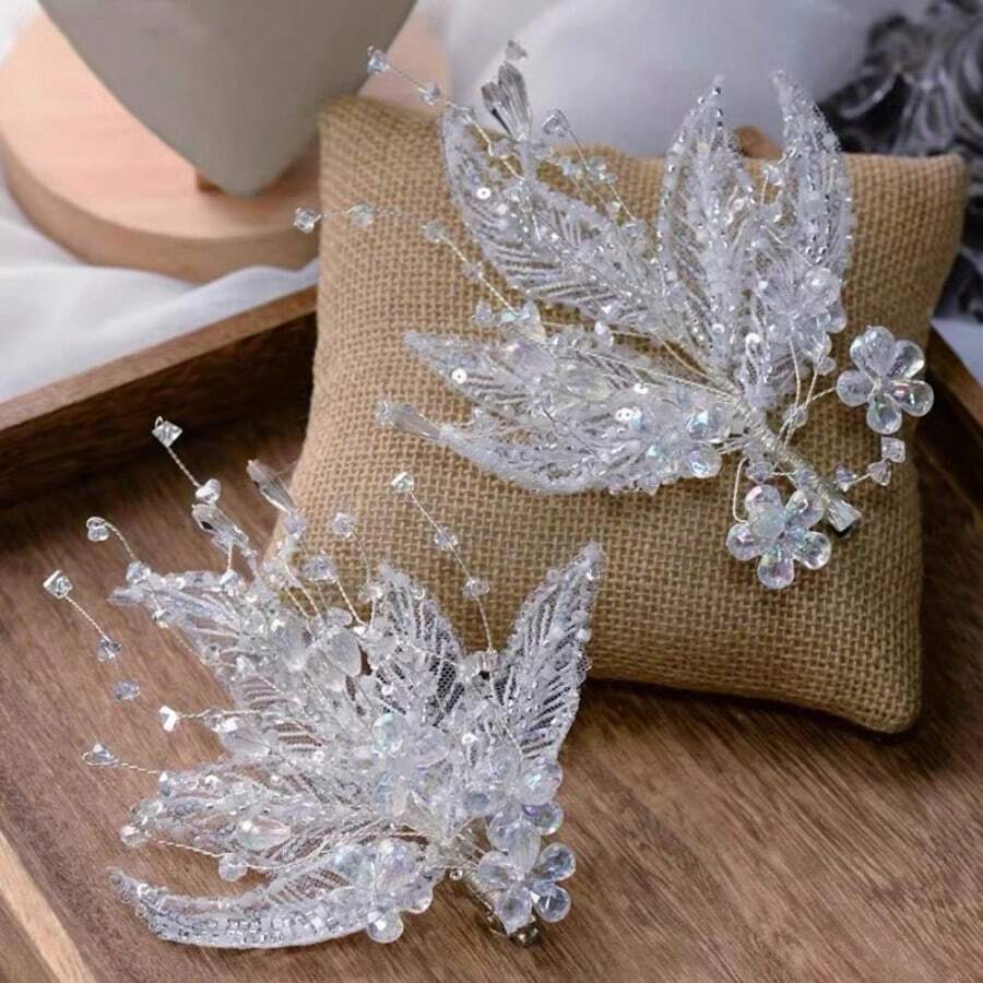 1 peça de acessório de cabelo de noiva feito à mão, elegante estilo coreano, minimalista e delicado, inspirado na natureza, para decoração de vestido de noiva, verão e praia. - Branco - Ver 1