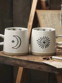 1 Set de Tazas de Café de Cerámica con Patrón Reversible para Parejas, Adecuadas para Desayuno, Avena, Agua, Leche, Jugo, Capacidad de 400ml, Esencial para la Temporada de Regreso a Clases - Copa doble - Ver 6