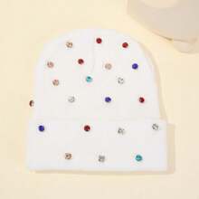 1pc Colorful Rhinestone Beanie Hat, Punk Style Knit Cap With Crystals, Fashion Unisex Warm Hat For Casual, Cycling, Fishing, Autumn/Winter - Black - View 2