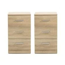 Set Of 2 Bedside Tables Made Of Chipboard, Nightstand With 3 Drawers, Bedside Table For Bedroom/Living Room, Natural Color, On-Site - 駝色 - 查看 2