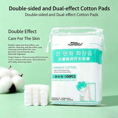 Bông tẩy trang hai mặt, hiệu quả kép, 100 miếng, mềm mại, thân thiện với da, dùng để tẩy trang, làm ẩm và chăm sóc da.