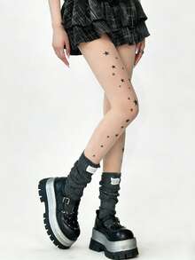 1双女士春夏Y2K星形图案透明裸色连裤袜，可爱透视修身日常穿着 - 彩色 - 查看 4