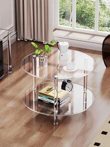 1 Set Acrylic Sofa Side Table, Detachable Coffee Table Suitable For Living Room, Bedroom, Bathroom, Hallway Storage Rack - Transparent - View 5