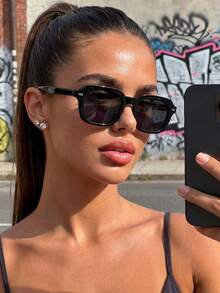 New Women's Square Small Frame Retro Minimalist Elegant Fashion Glasses, Suitable For Street, Vacation, Versatile Accessory - 黑色 - 查看 6