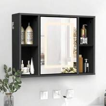 Espejo de baño 40x60 cm con luz LED táctil, 3 modos y organizador, moderno y funcional - Negro - Ver 3