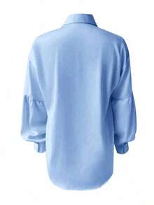 Women's Elegant Blue Shirt - Classic Long Sleeve Puff Sleeve, Suitable Office, Casual, Formal Occasions, Spring/Summer/Autumn - trắng - Xem 4