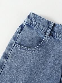1 chiếc quần jean denim ống đứng rách nhẹ màu xanh dương dành cho bé gái, kiểu dáng thường ngày, tối giản, ôm sát và giúp tôn dáng, thích hợp cho mùa hè. - Rửa trung bình - Xem 5