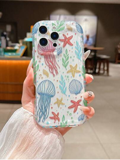 1pc Jellyfish Pattern Cream Shell Transparent Anti-Drop Phone Case, TPU Material, Suitable As Holiday Gift, Compatible With Apple IPhone Xs/Xsmax/Xr/11 12 13 14 15 16pro/Promax/14 15 16plus/17, Unisex