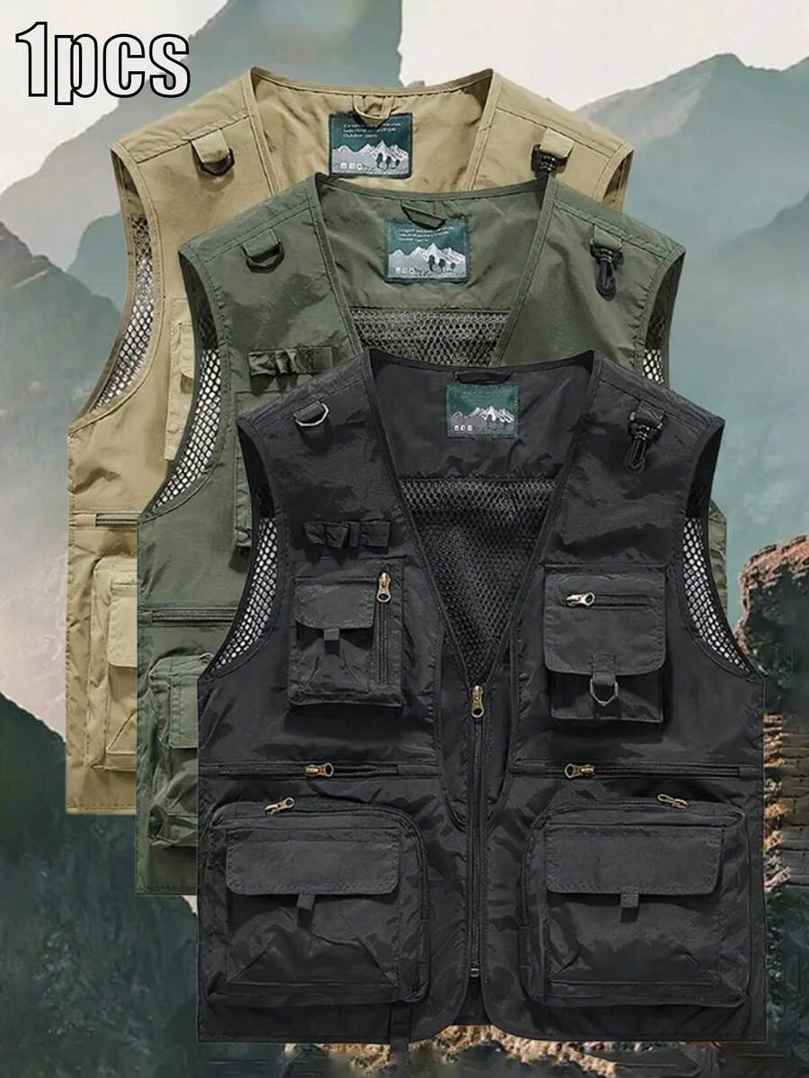 Summer Workout Men's Lightweight Outdoor Multi-Pocket Tactical Vest Jacket, Spring & Autumn Black Sports - Black - View 1