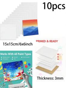 10块迷你油画/水彩画布板 - 非常适合小型艺术项目 - 彩色 - 查看 10