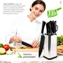 Raganet, Set de Cuchillos de Cocina Piezas con Base Metálica Plateada, Cuchillos de Acero Antioxidante con Ergonómico Antideslizante, Incluye Tijeras Multiusos y Bloque Organizador - 1 - Ver 5