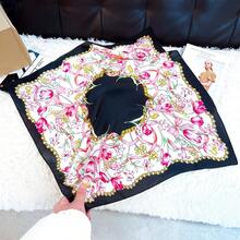 Khăn vuông in họa tiết giả lụa 26,77 inch (68cm), phụ kiện băng đô/khăn quàng cổ đa năng thoáng khí thời trang dành cho nữ, 1 chiếc - màu đen - Xem 7