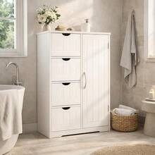 Badezimmerschrank, Beistellschrank mit 4 Schubladen, Schranktür & verstellbaren Ablagen, MDF Kommode, 55*28,5*81 cm, für Badezimmer, Wohnzimmer, Schlafzimmer, Esszimmer und Küche, Weiß - Weiß / 55 x 28,5 x 81 cm - Übersicht 2