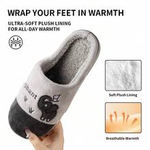 (Khuyến nghị tăng một cỡ) Dép vải nhung họa tiết voi hoạt hình dễ thương, Dép đi trong nhà chống trượt mềm mại ấm áp có lót nhiệt dành cho nam, mùa đông - Xám - Xem 6