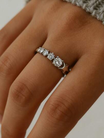 1 pieza Anillo de estrella minimalista y elegante para mujer, accesorio versátil para uso diario, casual o de fiesta, joyería de mujer para viajes, regalo para el Día de la Madre