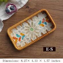 1pc Southeast Asian Handmade Rattan & Shell Square Tray, Breakfast, Afternoon Tea Decor Tray, Fruit Plate, Home Living Room Snack Storage Tea Tray - Multicolor - View 20