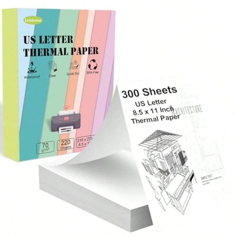 [300 hojas] Papel de impresora térmica de tamaño carta de 8.5 x 11 Estados Unidos papel térmico de secado rápido compatible con MT610 M08F D810 M832 M08E A285M A40 A80 A81 PR20 iDPRT HPRT - Blanco - Ver 1
