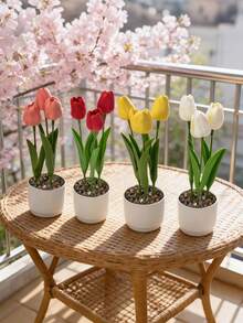 3 cành/1 chậu hoa tulip nhân tạo. Cây cảnh giả, hoa trang trí bàn làm việc, thích hợp trang trí trong nhà/ngoài trời, trang trí mùa xuân, sân vườn và hiên nhà, thích hợp cho tiệc tùng - đám cưới - cửa trước - ban công - tự trang trí, vật trang trí trung tâm bàn tiệc cưới, trang trí ngày lễ. - Nhiều màu - Xem 2