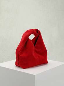 1pc Sculptedstyle Bags Autumn/Winter New Vintage Maillard Brown Retro Velvet-Feel PU Handbag, Minimalist Style Women's Tote Bag, Suitable For Commuting With Windbreaker Outfit - Đỏ - Xem 6