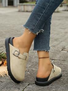New Retro Multi-Color Birkenstocks Thick Sole Buckle Slippers, Black Sole Contrast Color, Suitable For Home, All Seasons - Beige - View 5