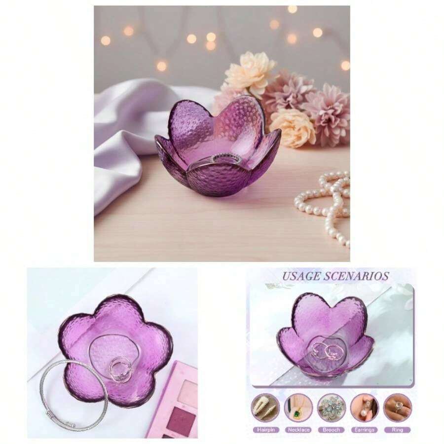 Small Jewelry Dish, Purple Trinket Dish, Glass Jewelry Plate, Jewelrys Tray Dishes Rings Earrings Keys, Small Trinket Bowl Organizer, Women Wife Mom - ban đầu - Xem 1