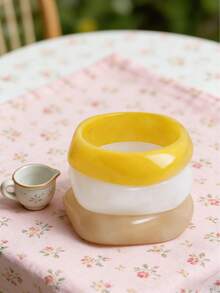 1/3pcs Set Vintage Acrylic Bangle Bracelet, Yellow White Beige Dopamine Color Scheme, Bright Summer Elegant Minimalist Resin Bracelet Set, Suitable For Daily Wear, Vacation, Holidays, Best Gift For Girls, Girlfriends, Friends, Family - Multicolor - View 5