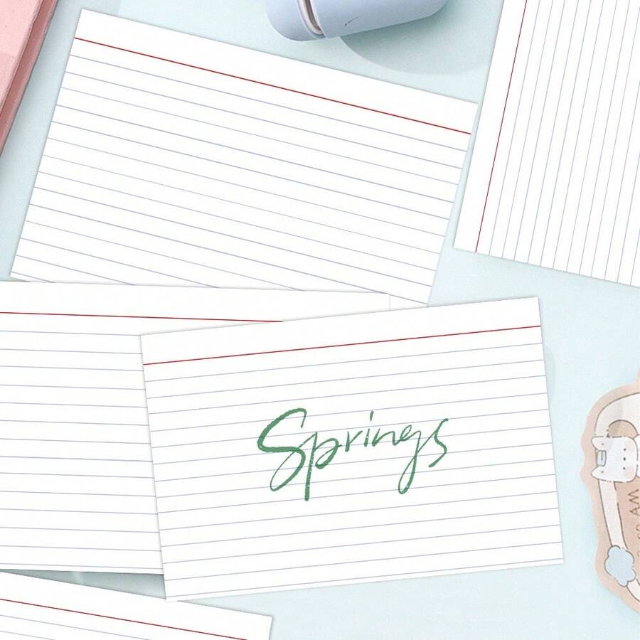 100pcs Lined Index Cards, 2 Sizes Available, 12.7x7.6cm, 15.2x10.2cm, Suitable For Making Memo Cards, Study Notes, Exam Materials, List Making, Etc. Very Thick Paper - A - View 1