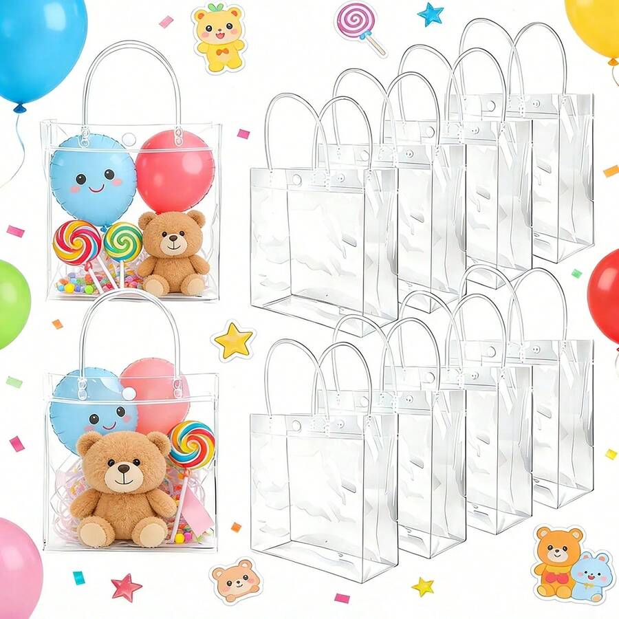 25 pezzi Sacchetti regalo in PVC trasparente con manici, adatti per la Festa della Mamma, matrimoni, feste di compleanno, confezioni regalo, concerti, eventi sportivi, attività festive, impermeabili, sacchetti regalo per festa di nascità, borse da shopping riutilizzabili, borse regalo per addio al nubilato, borse floreali, borse regalo per matrimoni di donne, borse trasparenti, sacchetti per omaggi