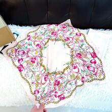 Khăn vuông in họa tiết giả lụa 26,77 inch (68cm), phụ kiện băng đô/khăn quàng cổ đa năng thoáng khí thời trang dành cho nữ, 1 chiếc - màu đen - Xem 6