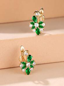 Vanel 1 Đôi bông tai hình hoa bằng vàng mạ đính đá Cubic Zirconia, thiết kế cụm đá hình hoa mai, trang sức thời trang nữ, phù hợp để đeo hàng ngày và dự tiệc. - Vàng kim - xanh lá cây - trắng - Xem 3
